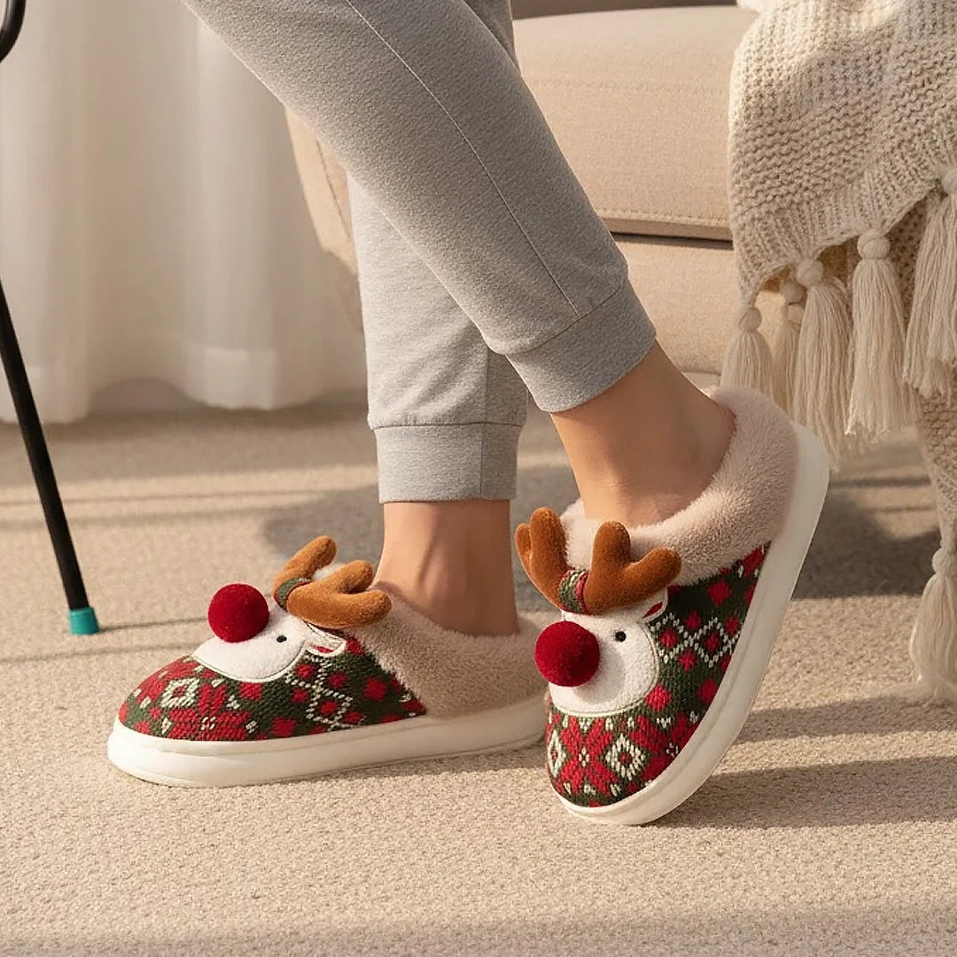 Cosy Christmas Festive Plush Mule Slippers