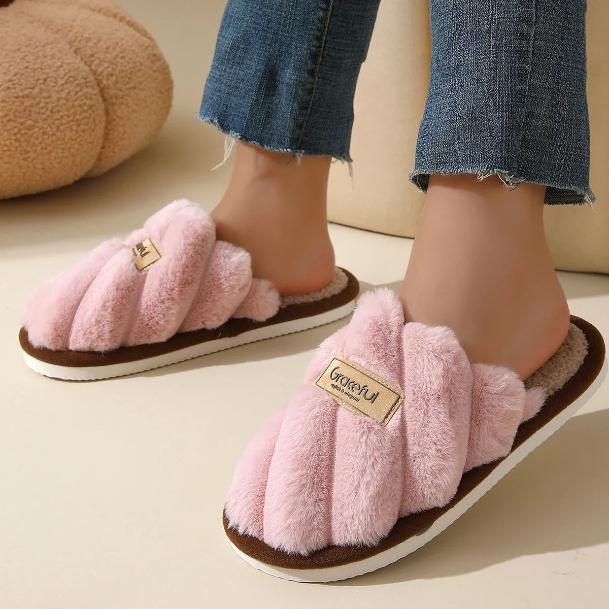 Élisée Plush Cross-Strap Slippers