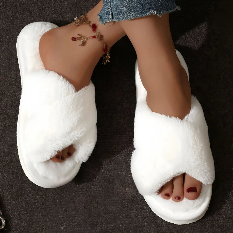 Plush Cross-Strap Slippers
