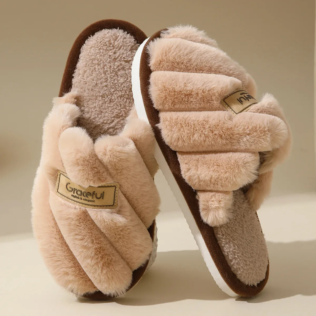 Élisée Plush Cross-Strap Slippers
